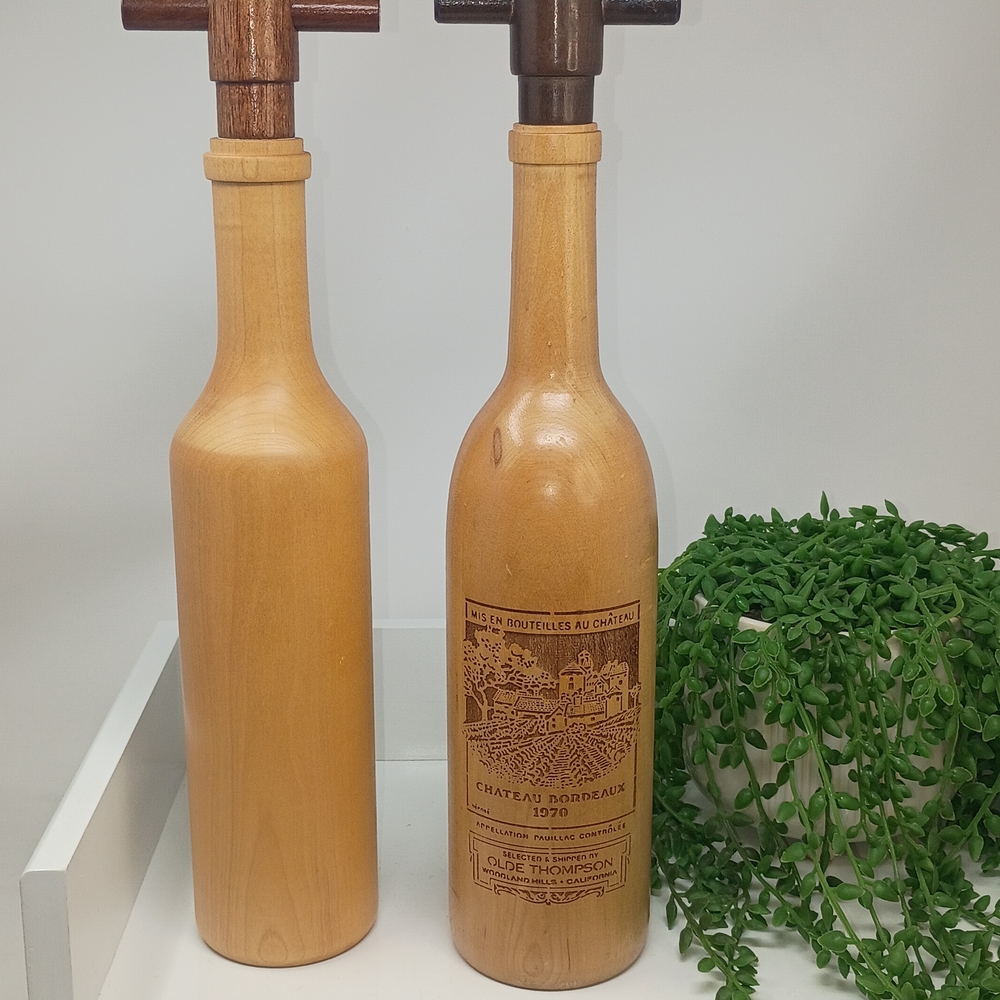 Vintage Olde Thompson Chateau Bordeaux Wooden Wine Bottle Salt And Pepper Mills
